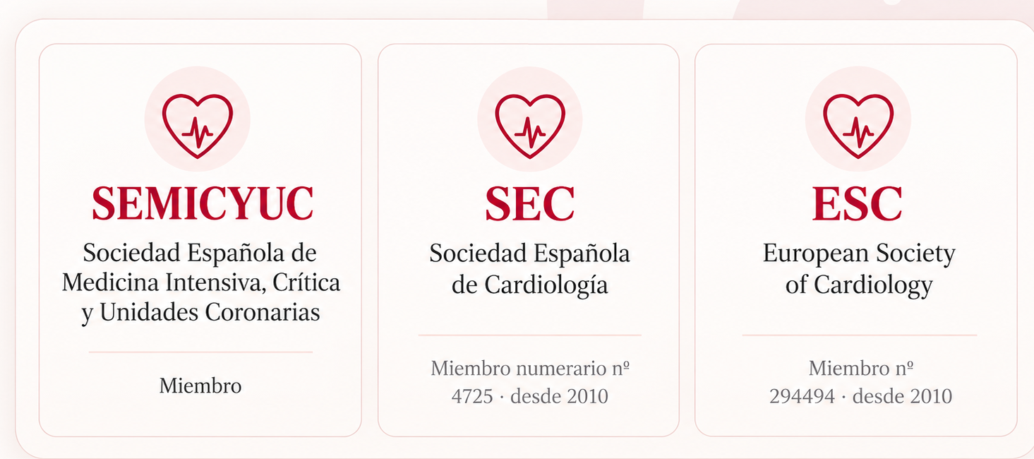 Membresía de SEMICYUC, Sociedad Española de Cardiología y European Society of Cardiology